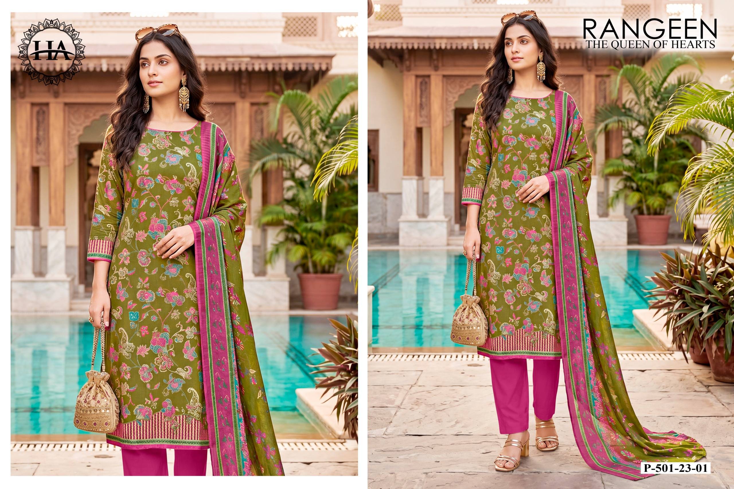 RANGEEN by Harshit Fashion Hub 501-23-01 To 501-23-06 Series Stylish Beautiful Colourful Printed Pure Discharge Zam At Wholesale Price